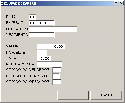 Sistemas Financeiro - Inserir Novo Cartão