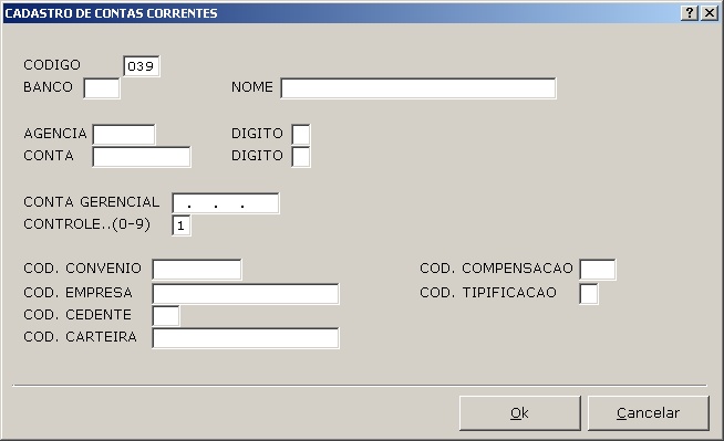 Cadastros Gerais - Cadastro de contas correntes (insert)