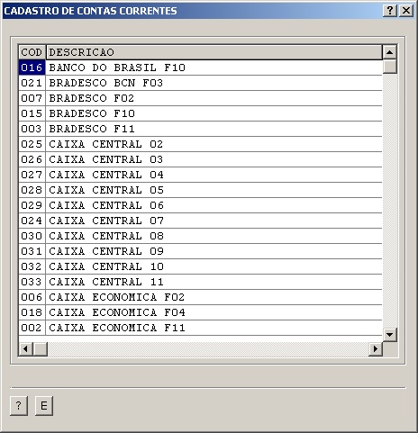 Cadastros Gerais - Cadastro de contas correntes