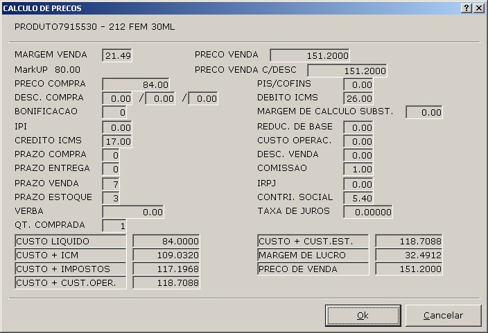 Cadastro de Produtos - Calculo de Preços
